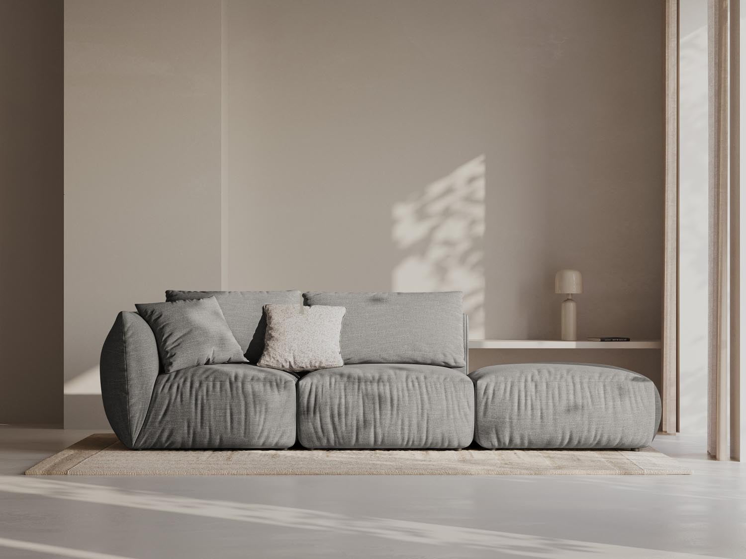 Elegantes Chris Modular Sofa in Warm Grey, rechtsseitig, ideal für stilvolle Wohnräume. Hochwertige Verarbeitung von Micadoni.