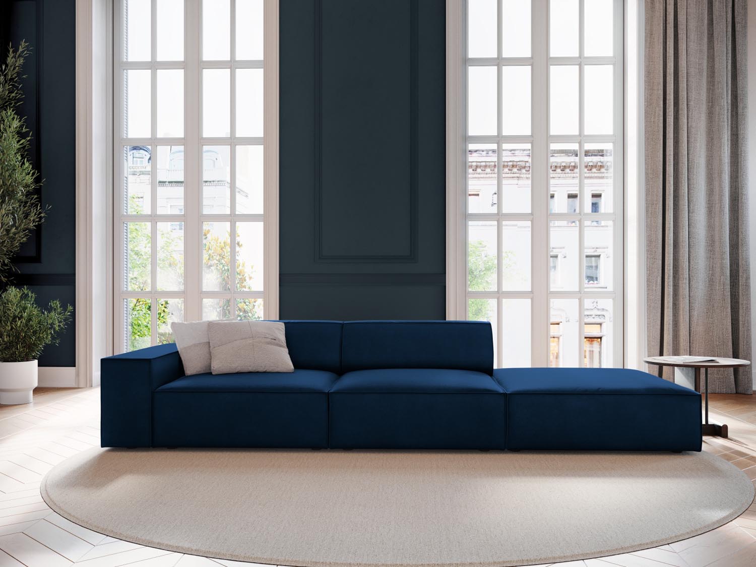 Entdecken Sie das Jodie Velour Sofa von Micadoni – ein elegantes, modulares 3-Sitzer Sofa in stilvollem Design für Ihr Wohnzimmer.