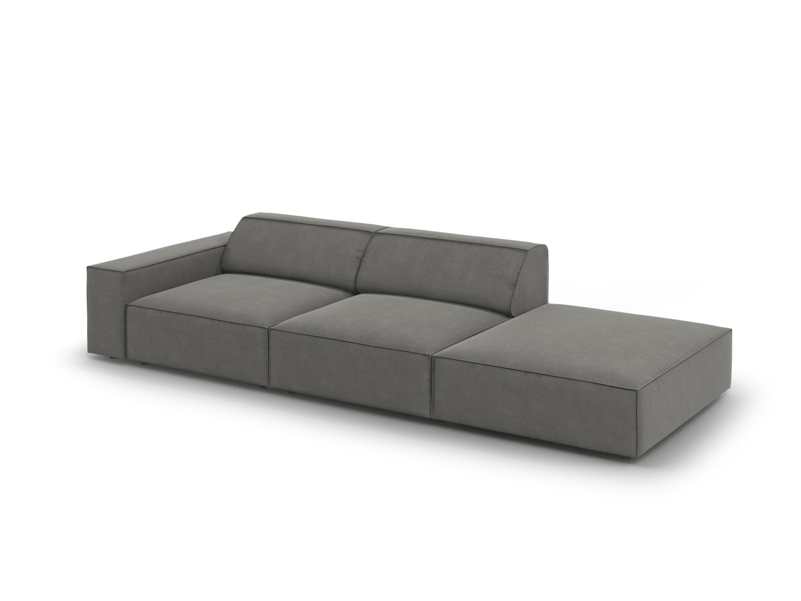 Modulares 3-Sitzer Sofa Jodie in Hellgrau aus Velours, rechte L-Form, perfekt für moderne Wohnkonzepte, von Micadoni.