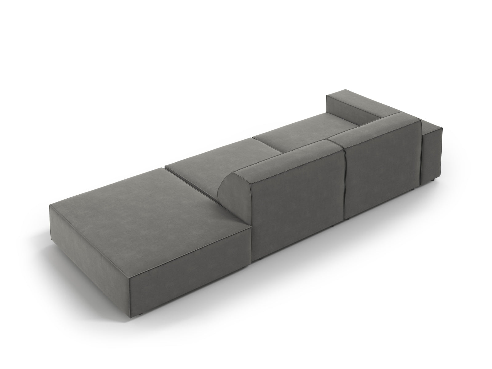 Modulares, hellgraues Velours-Sofa Jodie, 3-Sitzer in L-Form, perfekt für moderne Wohnkonzepte, von Micadoni.