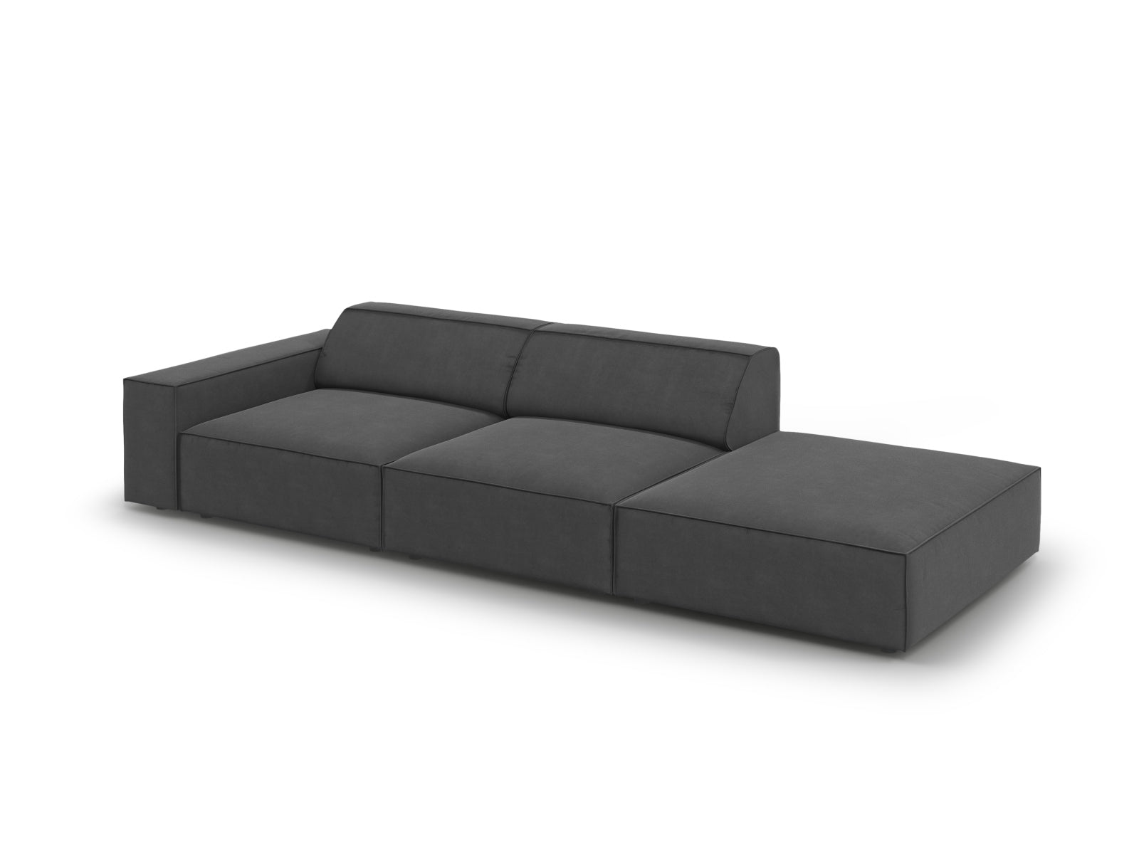 Erleben Sie das Jodie Velour Sofa rechts 3 Sitzer von Micadoni – ein elegantes, modulares Möbelstück, das Stil und Komfort in Ihr Zuhause bringt.