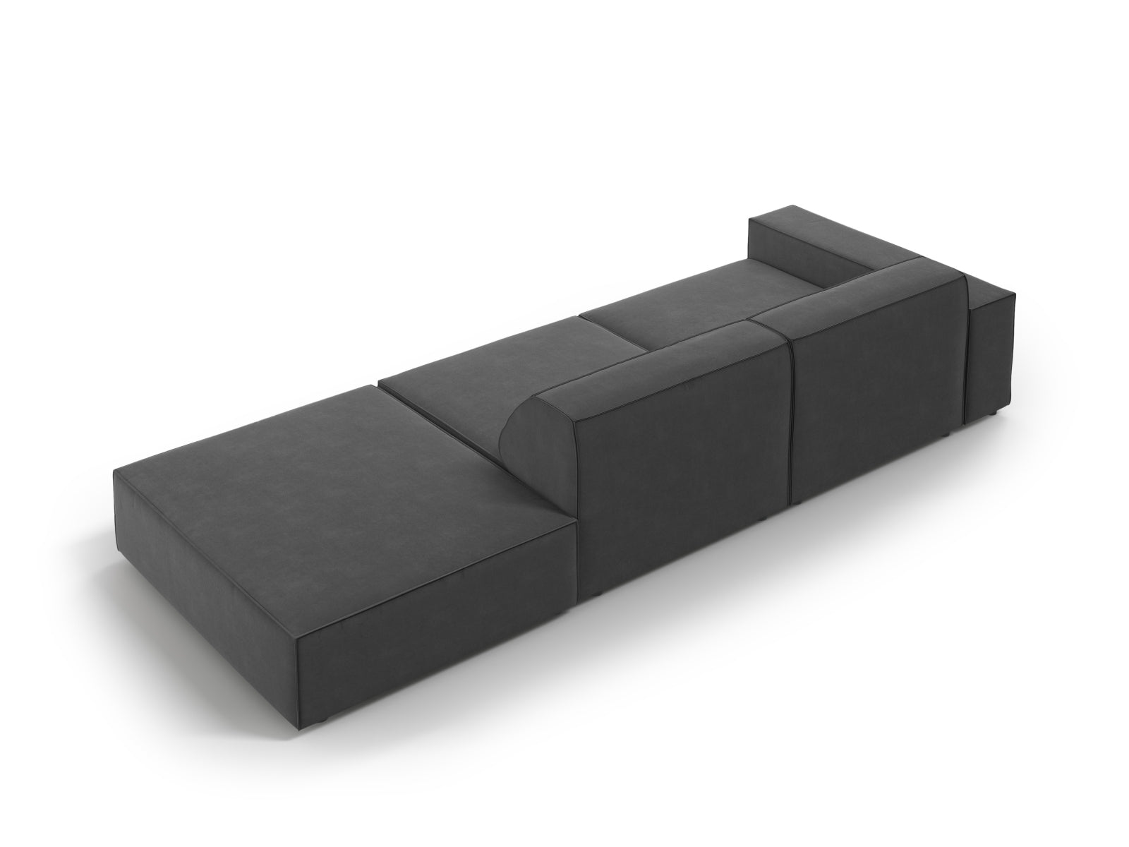 Modulares 3-Sitzer Sofa Jodie in edlem Velours, rechtsseitig, in modernem Grau-Blau, perfekt für stilvolle und gemütliche Wohnambiente.