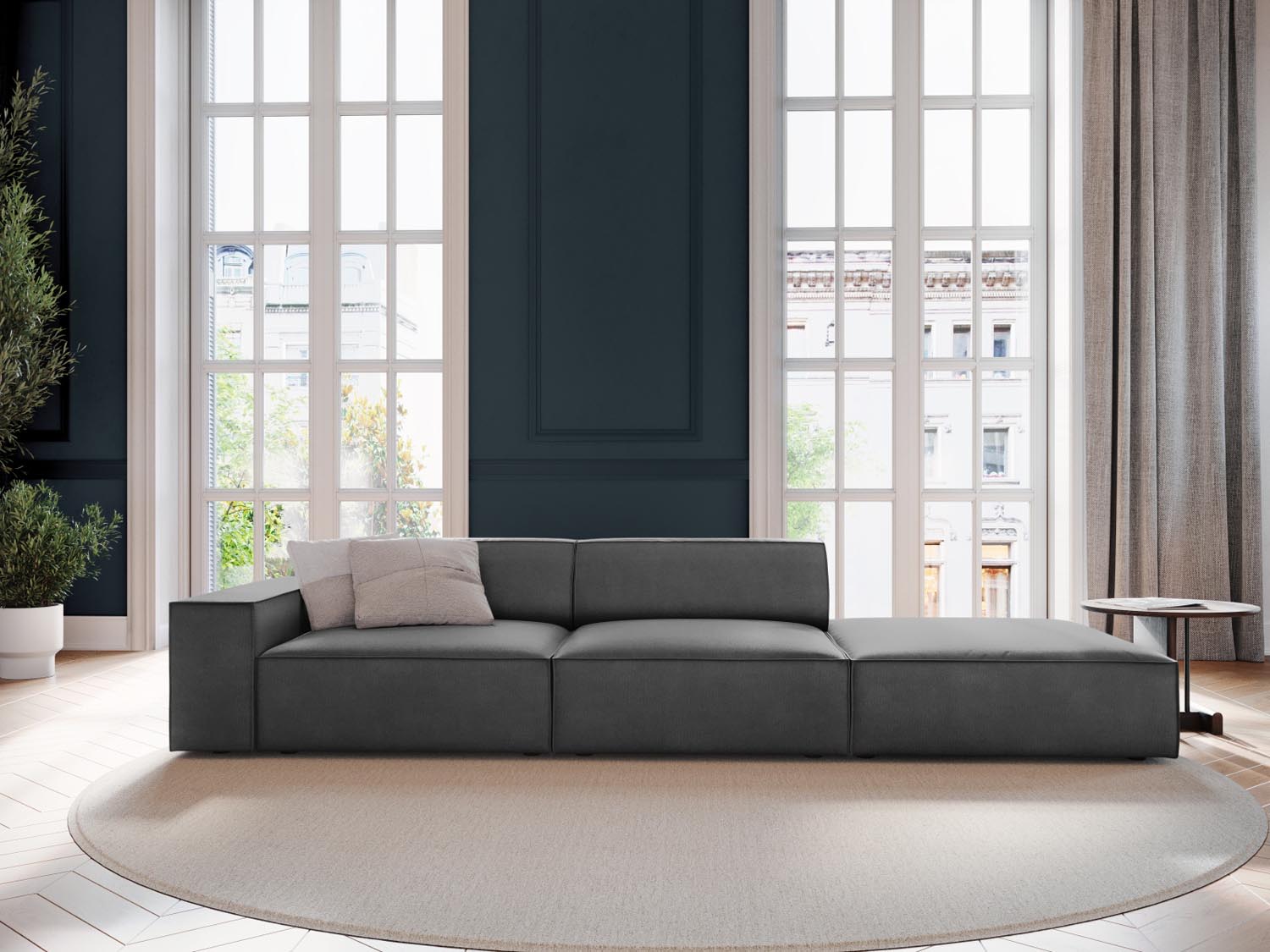 Entdecken Sie das stilvolle Jodie Velour Sofa rechts 3 Sitzer von Micadoni – modular, komfortabel und pflegeleicht für Ihr modernes Wohnzimmer.