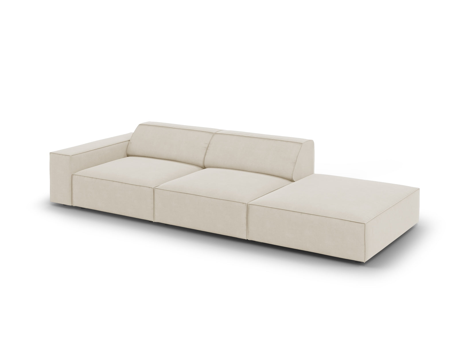 Erleben Sie das Jodie Velour Sofa rechts 3 Sitzer von Micadoni – ein elegantes, modulares Möbelstück, das Stil und Komfort in Ihr Zuhause bringt.