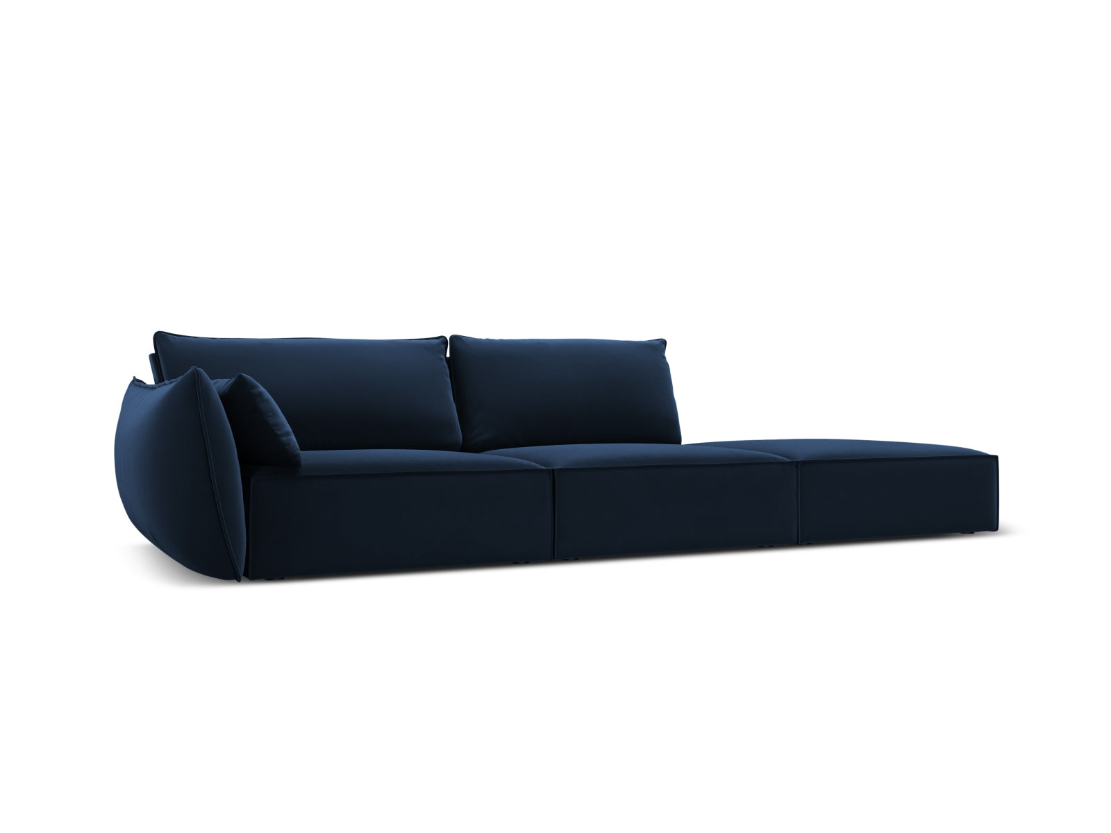 Elegantes Kaelle Velour Sofa in Royal Blue, 4-Sitzer, rechtsseitig, ideal für stilvolle Wohnräume. Hochwertige Verarbeitung von Micadoni.