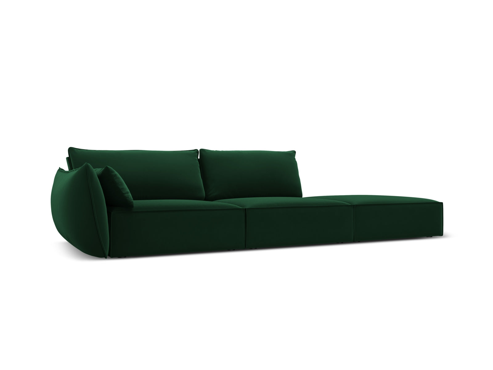Elegantes Kaelle Velour Sofa in Flaschengrün, 4-Sitzer, rechtsseitig, ideal für stilvolle Wohnräume, erhältlich bei KAQTU Design AG.