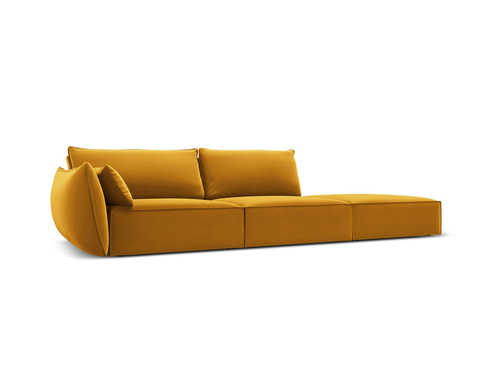 Elegantes Kaelle Velour Sofa in Gelb-Blau, 4-Sitzer, rechtsseitig, stilvolles L-Sofa von Micadoni für modernes Wohndesign.