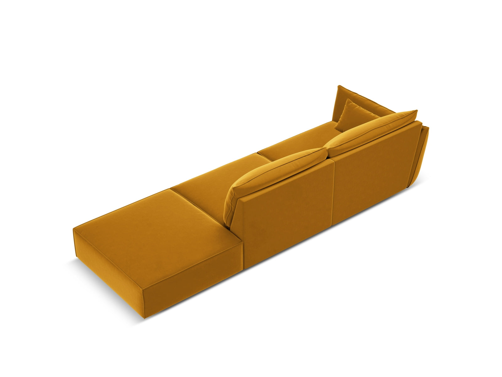 Stilvolles 4-Sitzer Velour Sofa Kaelle in Gelb-Blau, rechtsseitig, ideal für ein modernes und elegantes Wohnambiente von Micadoni.
