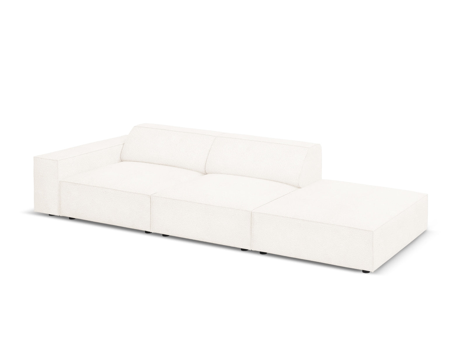Erleben Sie das Jodie Boucle Sofa von Micadoni – ein modulares 3-Sitzer Sofa mit luxuriösem Design und offener rechter Seite für maximalen Komfort.