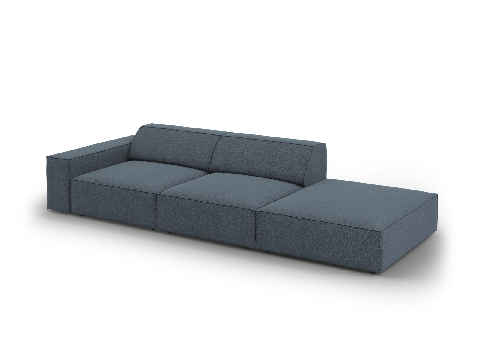 Modulares 3-Sitzer Sofa "Jodie" in stilvollem Blau, offen rechts. Ideal für moderne Wohnkonzepte, vereint Komfort und elegantes Design.