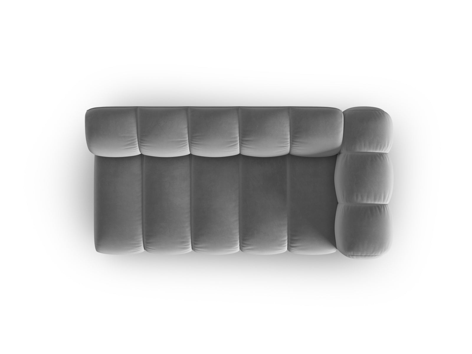 Elegantes, graues Velours-Sofa von Micadoni, 3-Sitzer, rechtsseitig, ideal für stilvolle und modulare Wohnräume.