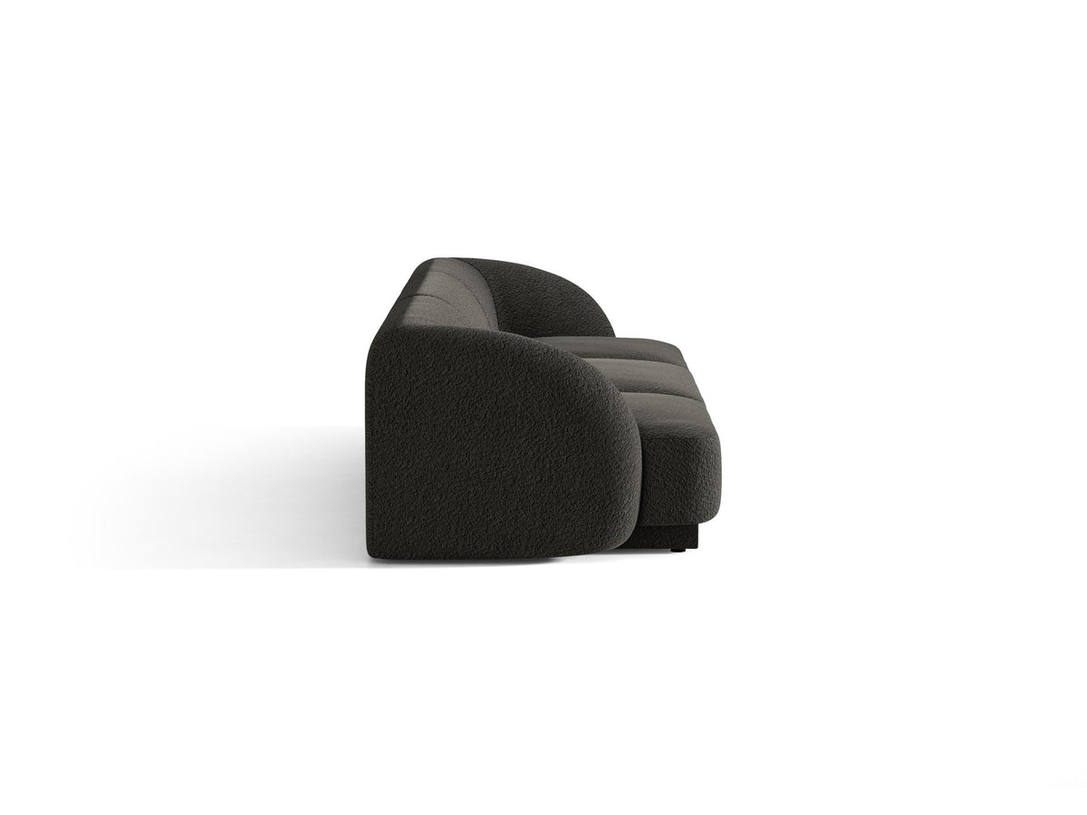 Dunkelbeiges 3er Sofa Miley von Micadoni mit Bluvel-Stoffbezug, schwarzen Kunststoffbeinen und gepolsterter Rückenlehne, Frontalansicht.