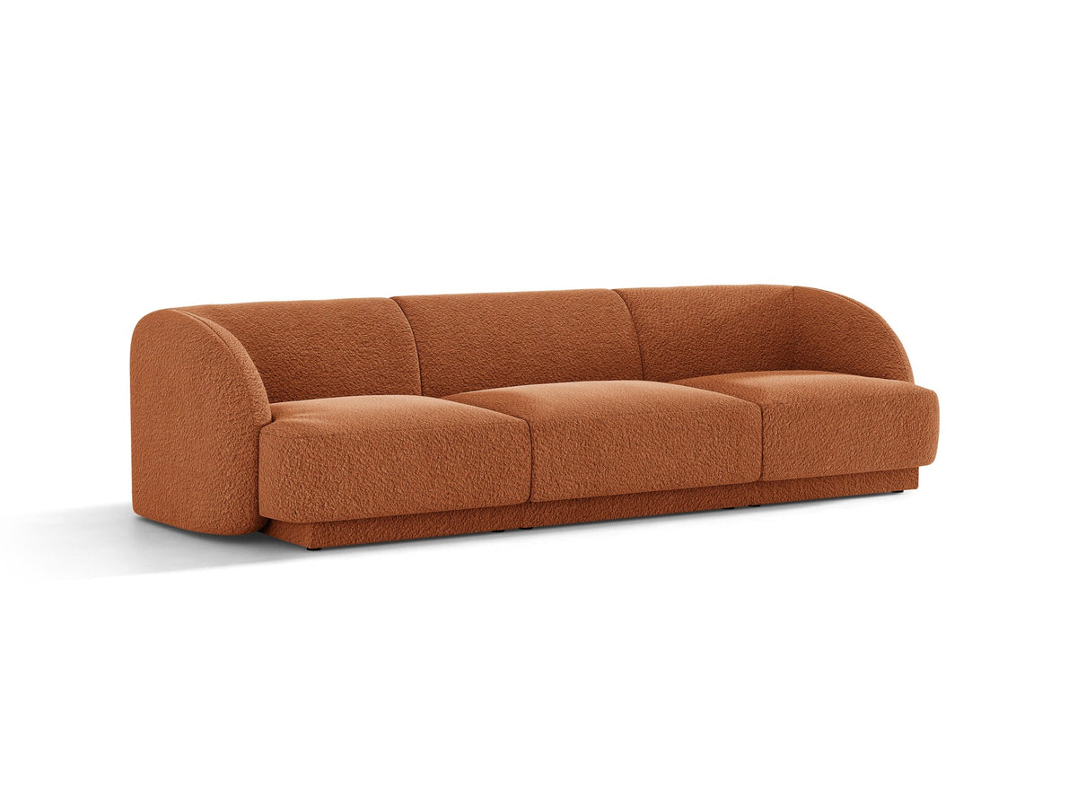 Dunkelbeiges 3er Sofa Miley von Micadoni mit Bluvel-Stoffbezug, schwarzen Kunststoffbeinen und gepolsterter Rückenlehne, Frontalansicht.