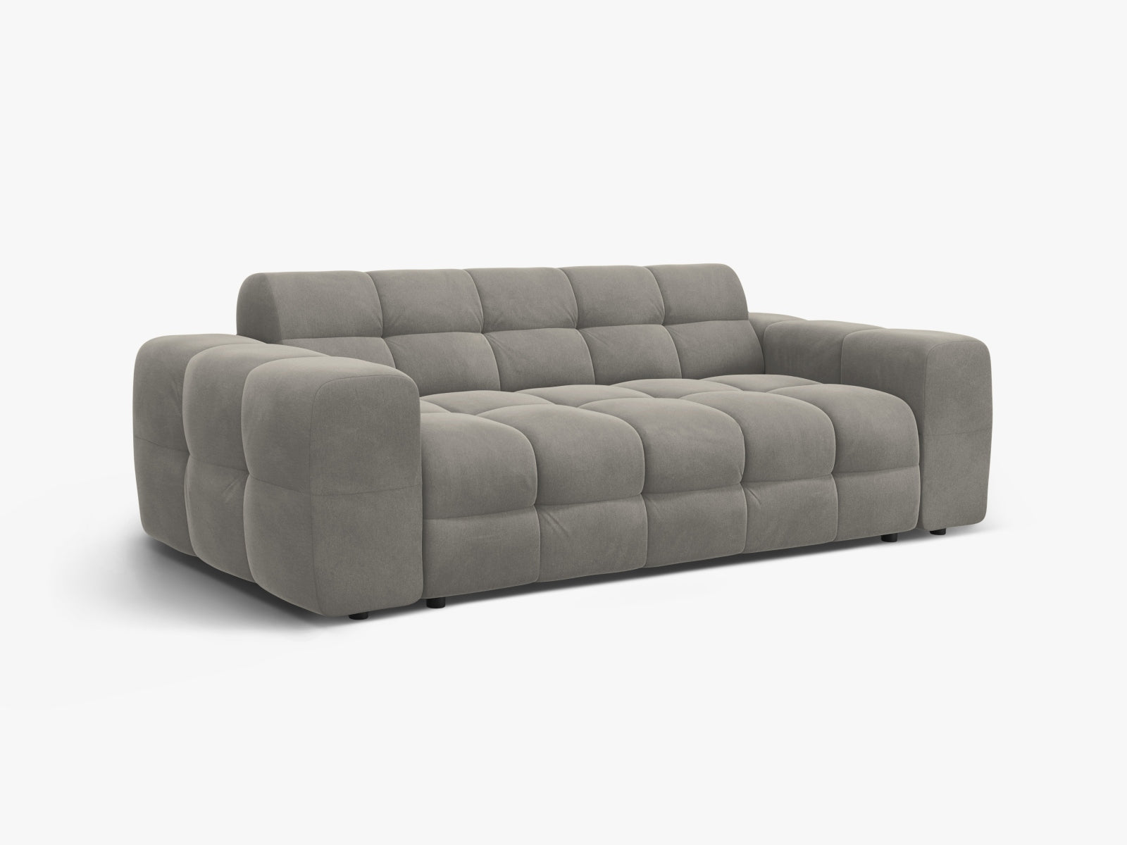 Stilvolles 3-Sitzer Sofa Kendal aus weichem Velours in Dunkelgrau, perfekt für moderne Wohnzimmer und gemütliche Entspannung.
