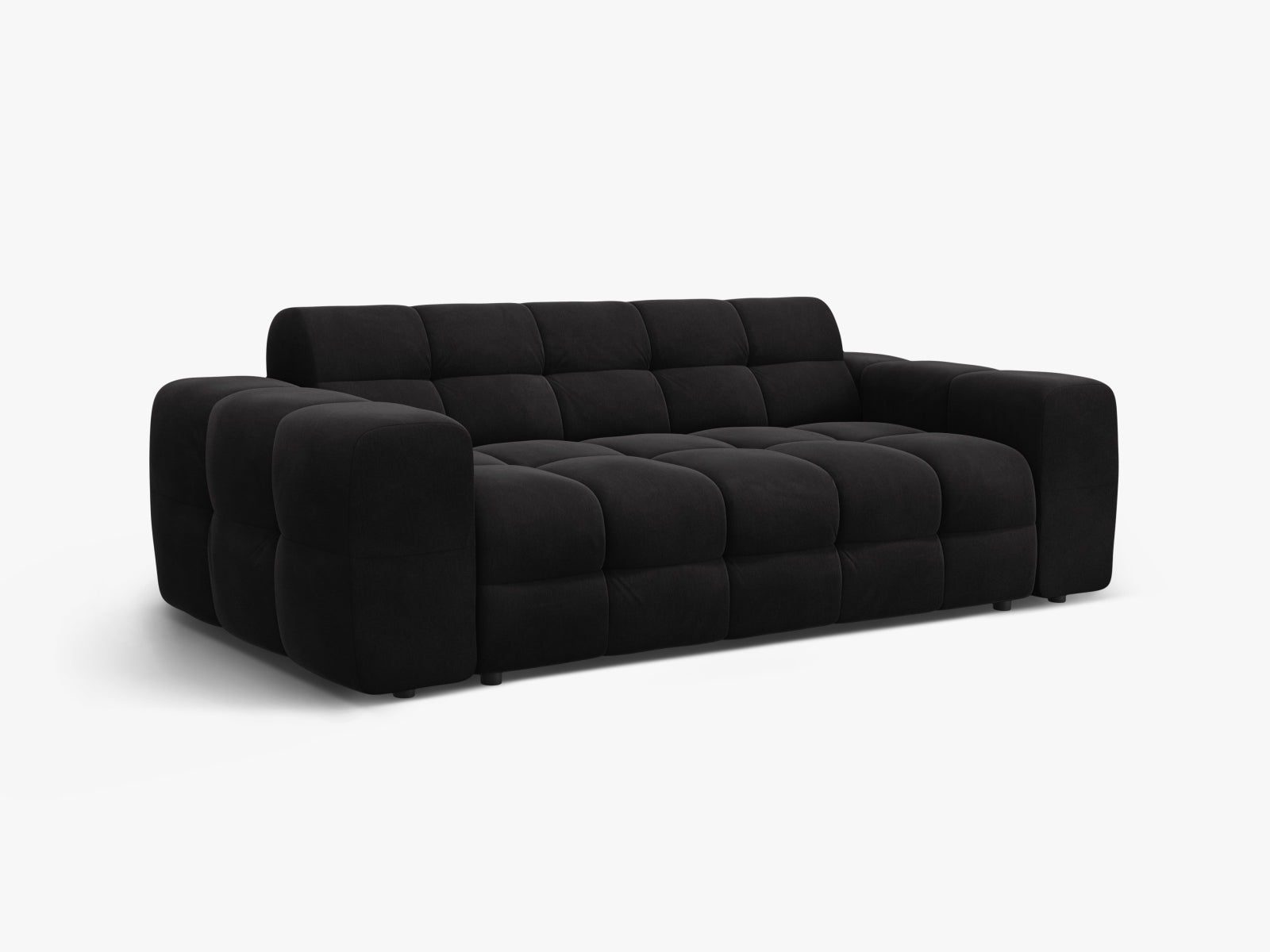 Stilvolles Kendal Velour Sofa in luxuriösem Schwarz, perfektes 3-Sitzer Möbelstück für moderne und elegante Wohnambiente.