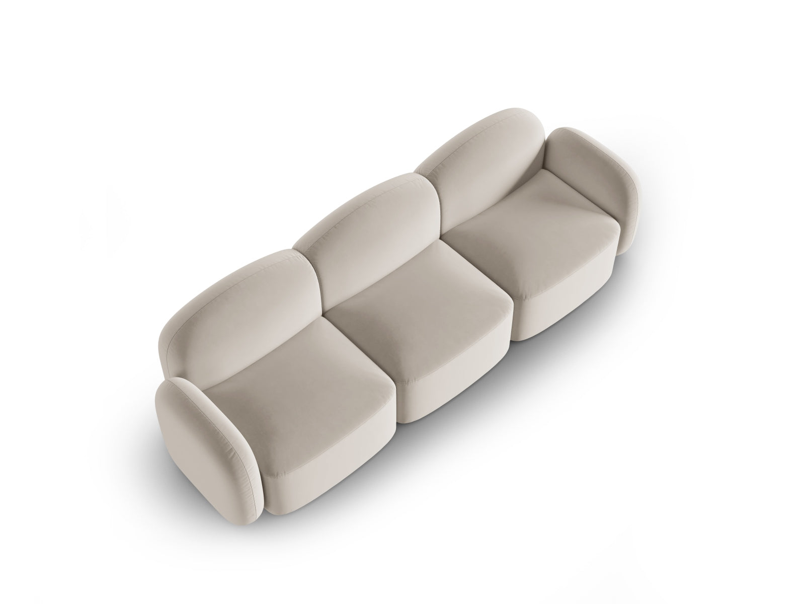 Elegantes 3-Sitzer Sofa Blair aus weichem Velours in Ecru, ideal für stilvolle Wohnräume und gesellige Abende.