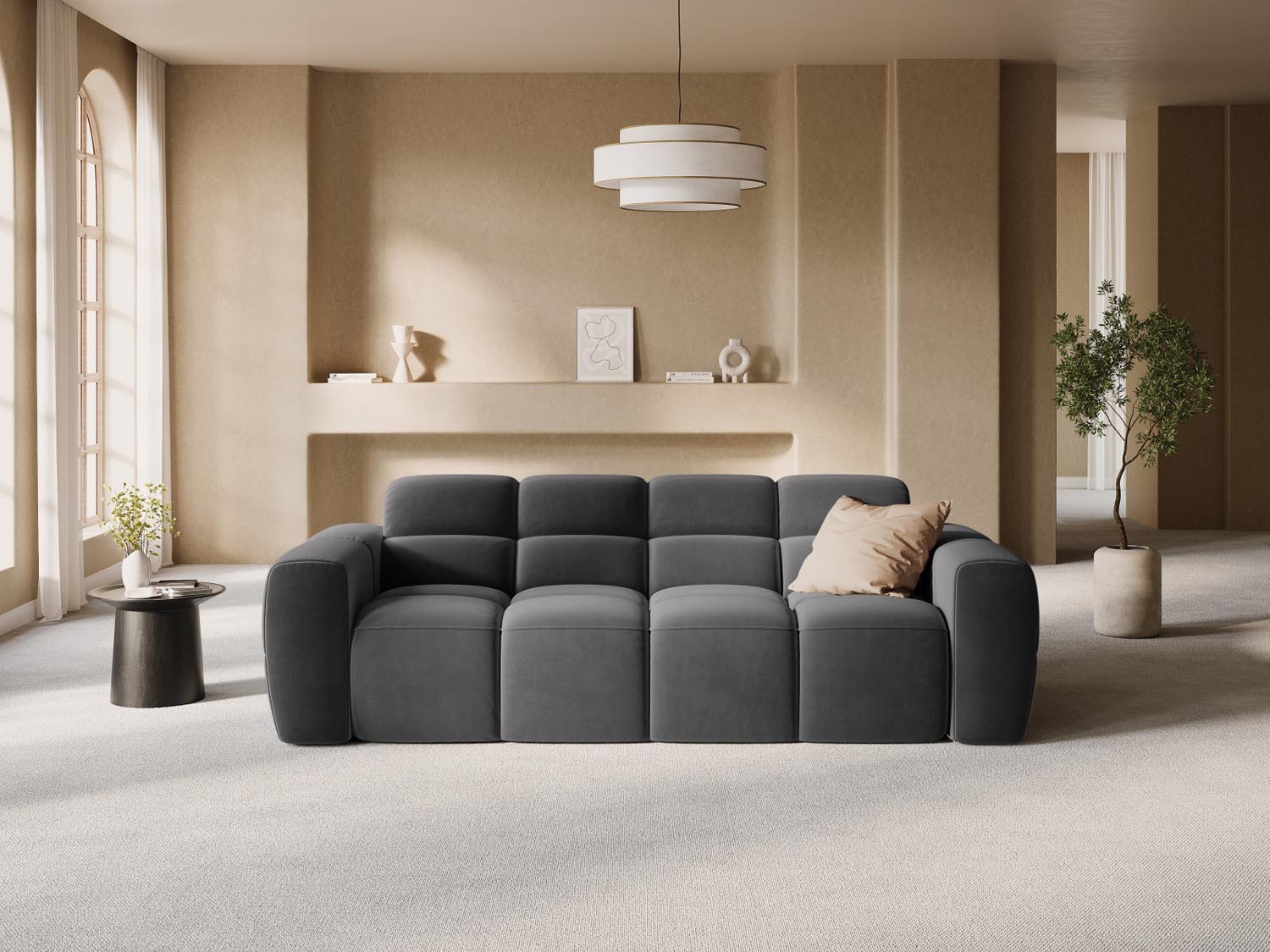 Erleben Sie das Lisa Velour Sofa 3 Sitzer von Micadoni – stilvolles Design, luxuriöser Komfort und optimale Unterstützung für Ihr Wohnzimmer.