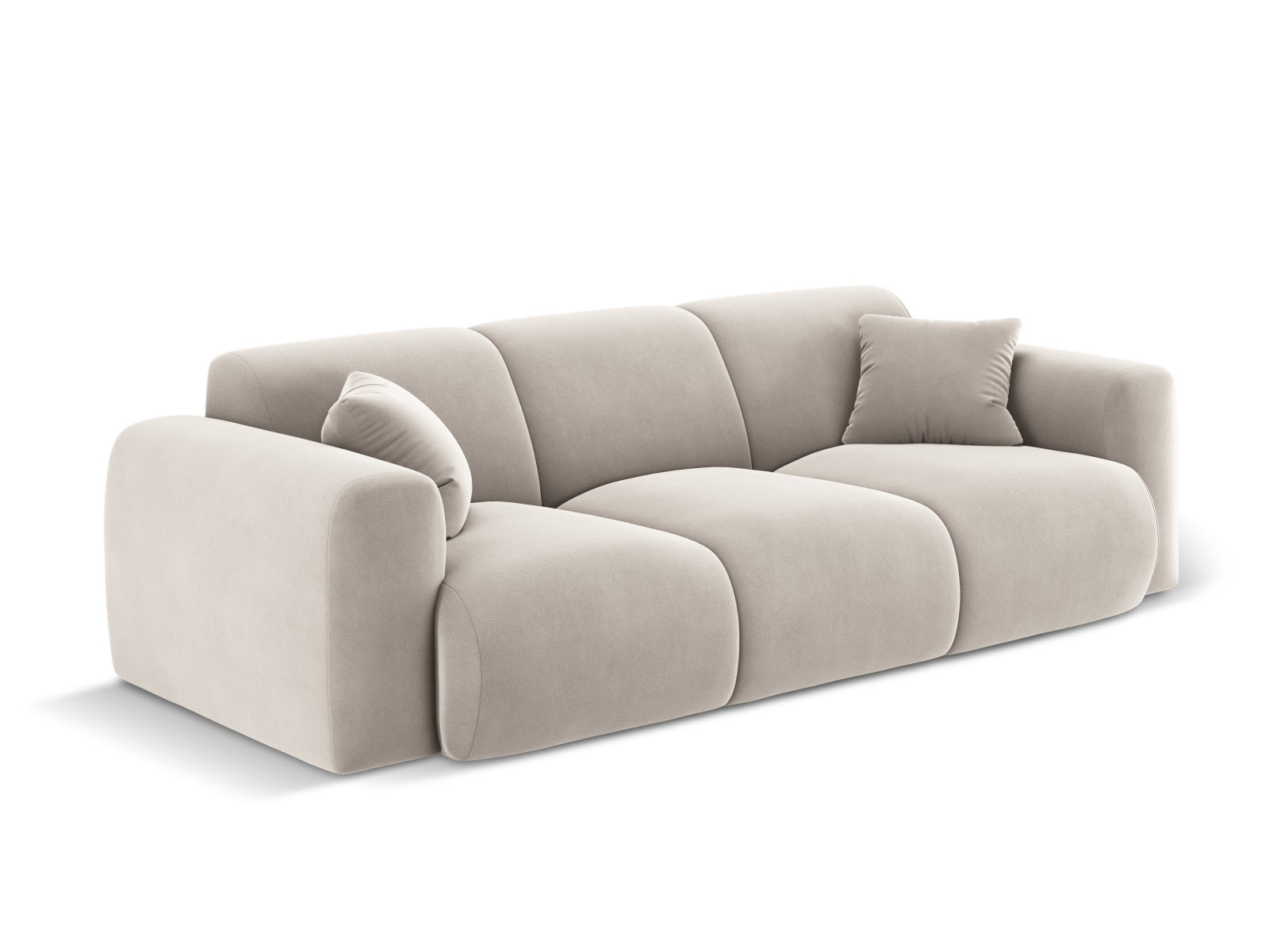 Elegantes 3-Sitzer Sofa Molino aus Velours in sanftem Beige, ideal für stilvolle Wohnräume und gemütliche Abende.