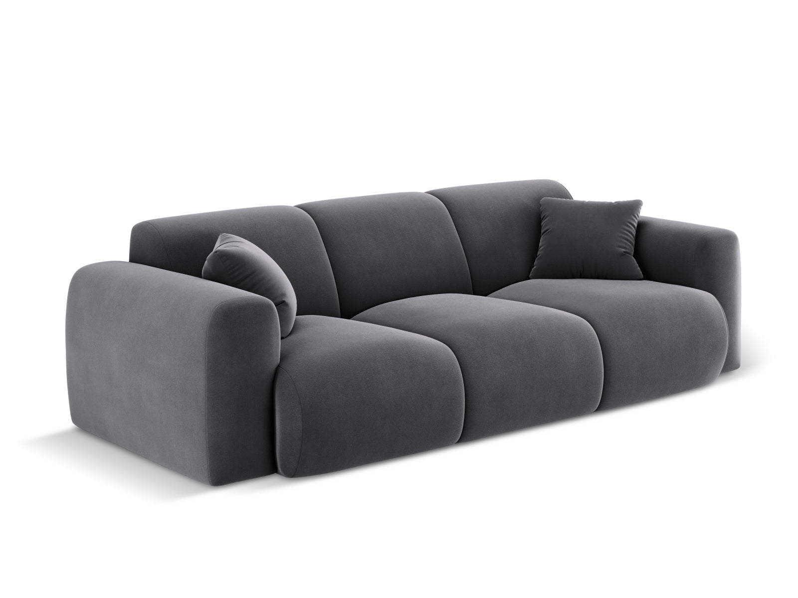 Elegantes 3-Sitzer Sofa Molino aus Velours in Dunkelgrau, ideal für stilvolle Wohnräume, erhältlich bei KAQTU Design AG.