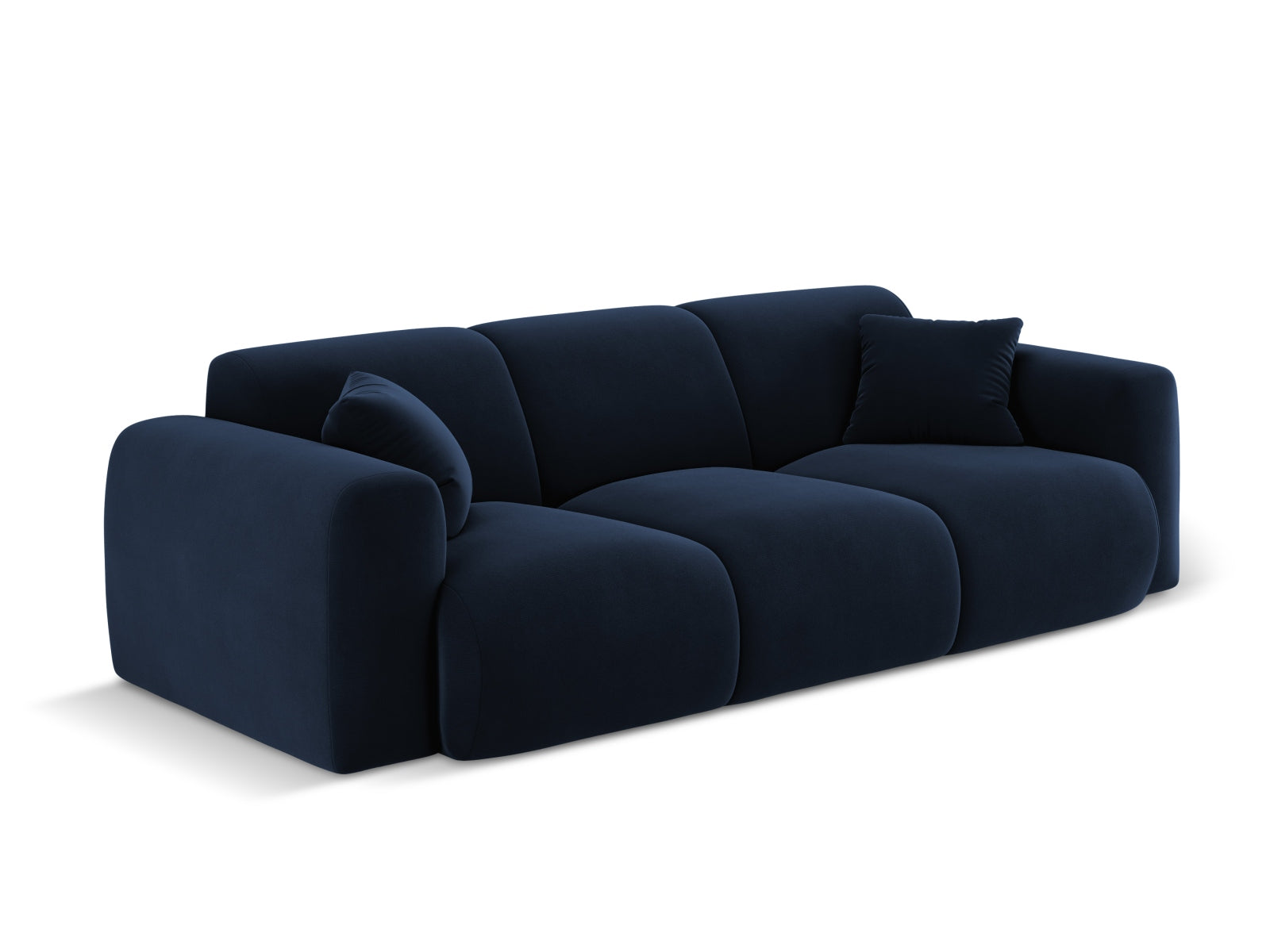 Elegantes 3-Sitzer Sofa Molino aus Velours in Royalblau, ideal für stilvolle Wohnräume, erhältlich bei KAQTU Design AG.