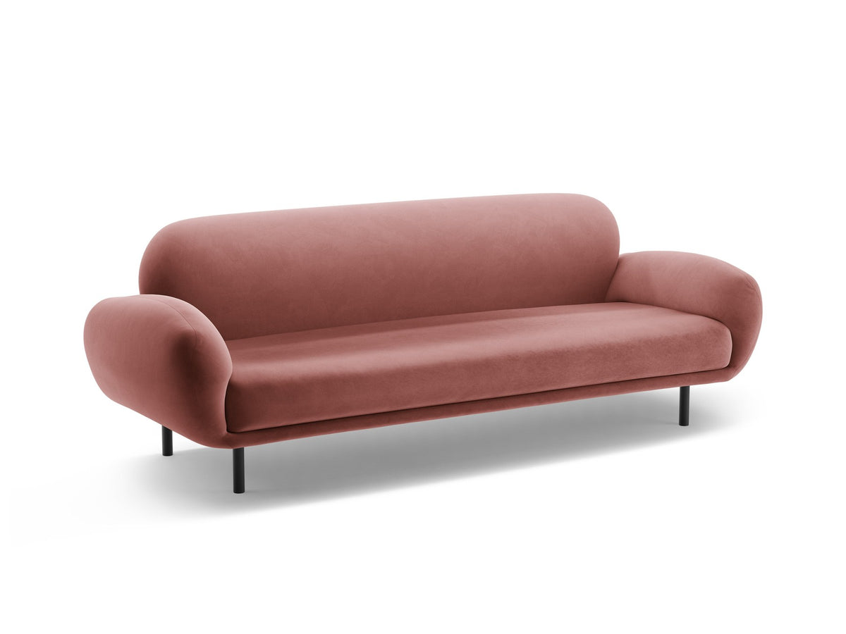 Weisses 3er Sofa Poppy von Micadoni mit strukturiertem Bouclé-Stoff, abgerundeter Silhouette und schlanken schwarzen Metallbeinen.