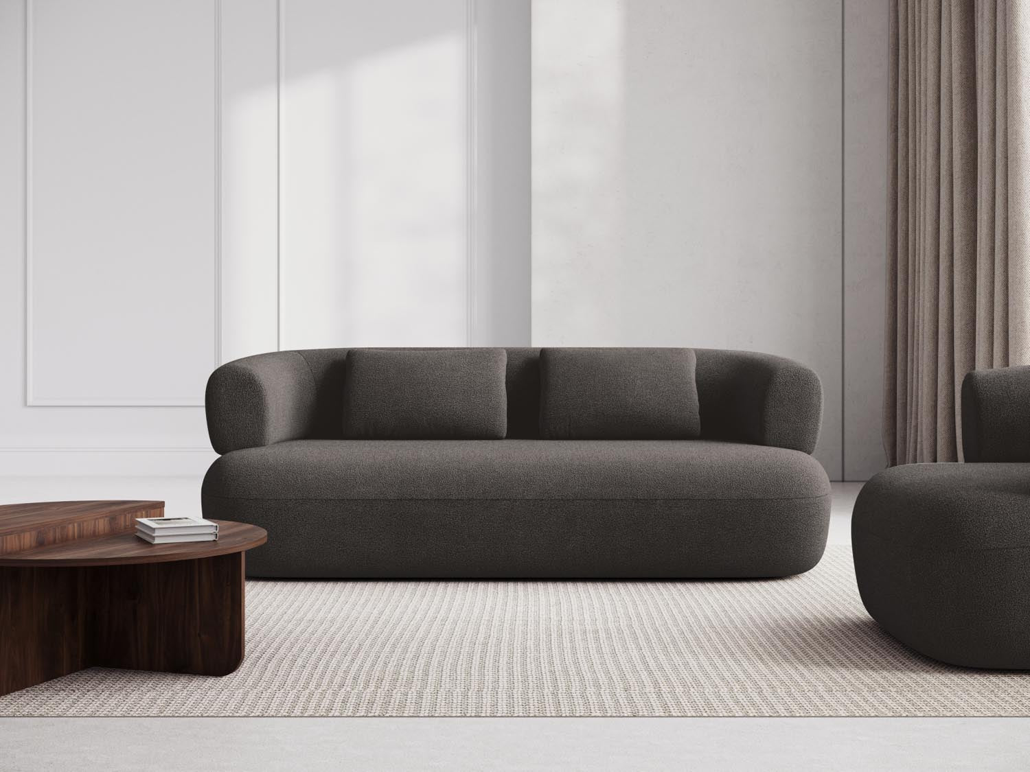 Elegantes Jenny Boucle Sofa in Grau, 3-Sitzer von Micadoni, ideal für stilvolle Wohnräume und gemütliche Abende.