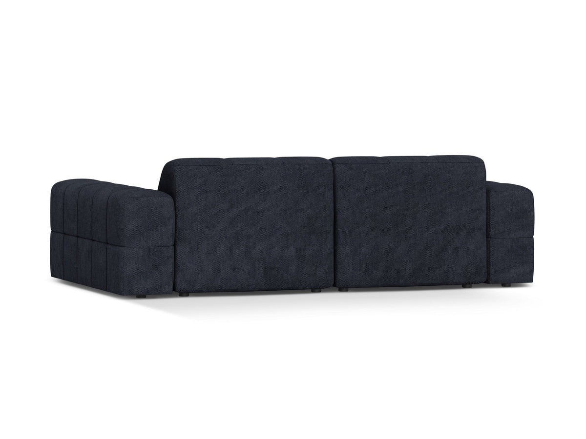 Beige gepolstertes 3er Sofa Jennifer von Micadoni mit schwarzen Kunststoffbeinen und leicht geneigter Rückenlehne, Stoffbezug Bluvel.