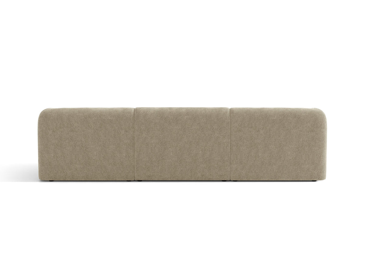 Dunkelbeiges 3er Sofa Miley von Micadoni mit Bluvel-Stoffbezug, schwarzen Kunststoffbeinen und gepolsterter Rückenlehne, Frontalansicht.