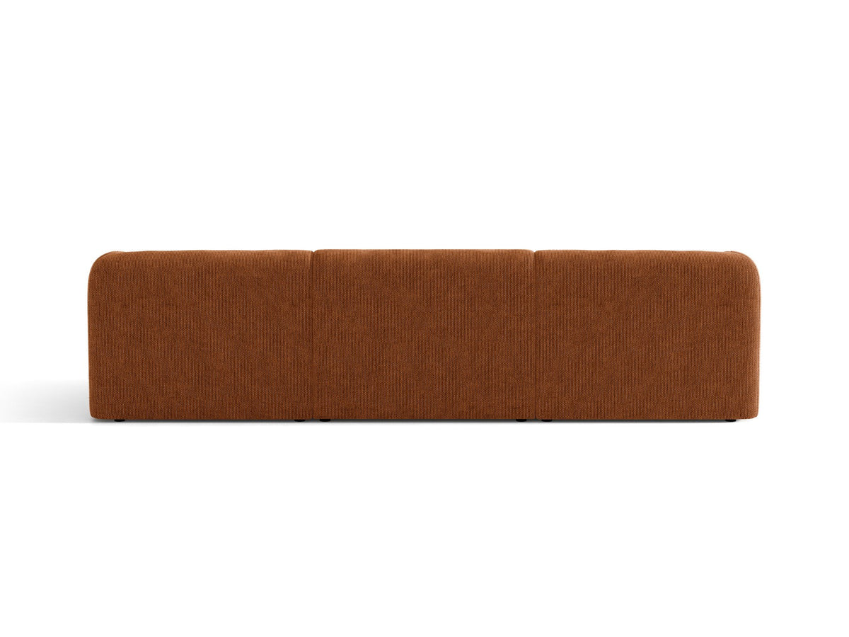 Dunkelbeiges 3er Sofa Miley von Micadoni mit Bluvel-Stoffbezug, schwarzen Kunststoffbeinen und gepolsterter Rückenlehne, Frontalansicht.
