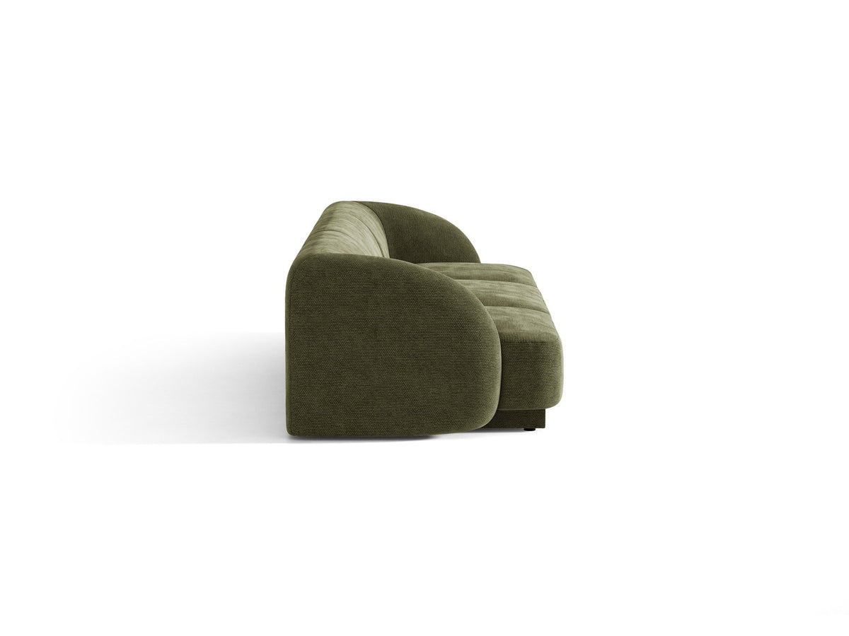 Dunkelbeiges 3er Sofa Miley von Micadoni mit Bluvel-Stoffbezug, schwarzen Kunststoffbeinen und gepolsterter Rückenlehne, Frontalansicht.