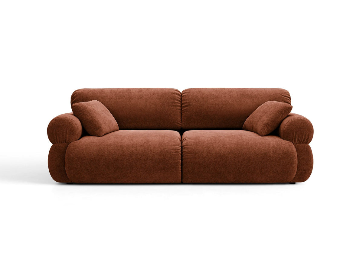 3er Sofa Ophelia von Micadoni in Beige mit Liberty Stoffbezug, niedriger Rückenlehne und schwarzen Kunststoffbeinen, modulare Bauweise sichtbar.