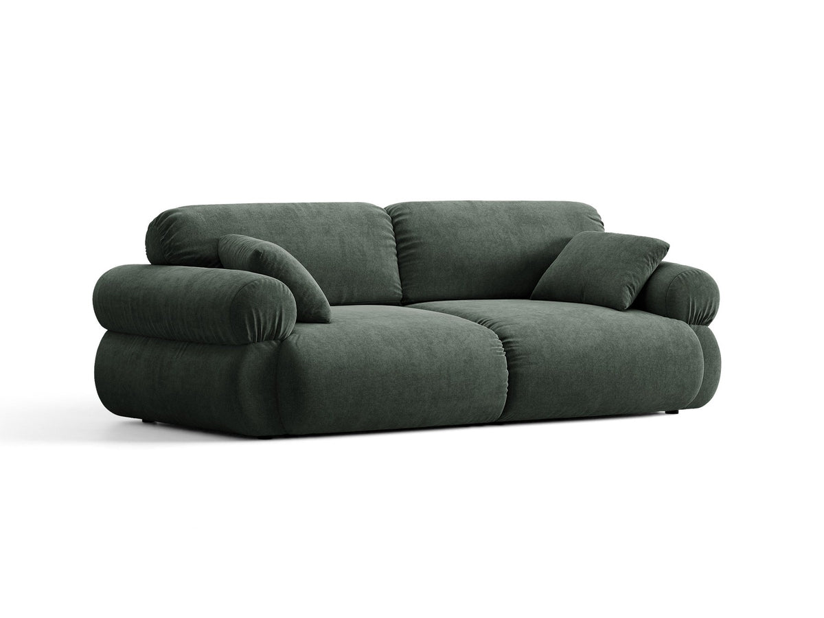 3er Sofa Ophelia von Micadoni in Beige mit Liberty Stoffbezug, niedriger Rückenlehne und schwarzen Kunststoffbeinen, modulare Bauweise sichtbar.