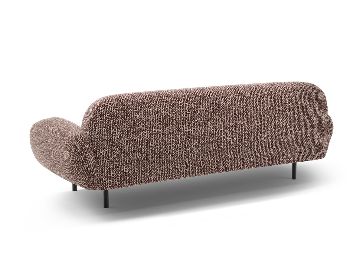 Weisses 3er Sofa Poppy von Micadoni mit strukturiertem Bouclé-Stoff, abgerundeter Silhouette und schlanken schwarzen Metallbeinen.