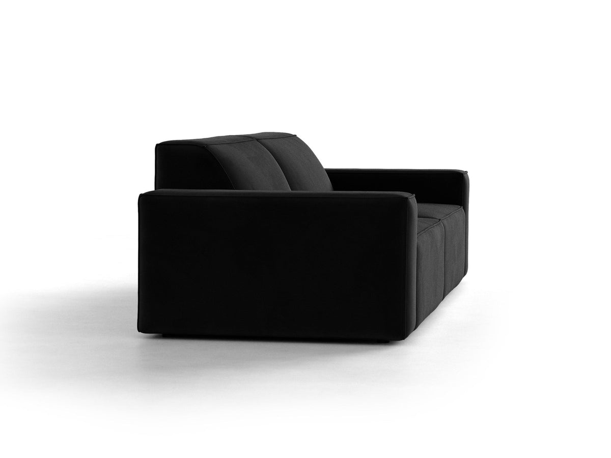 Jodie 3er Sofa von Micadoni in leichtem Beige mit Venus-Samtstoff, schwarzen Kunststoffbeinen und moderner, modularer Sitzform.