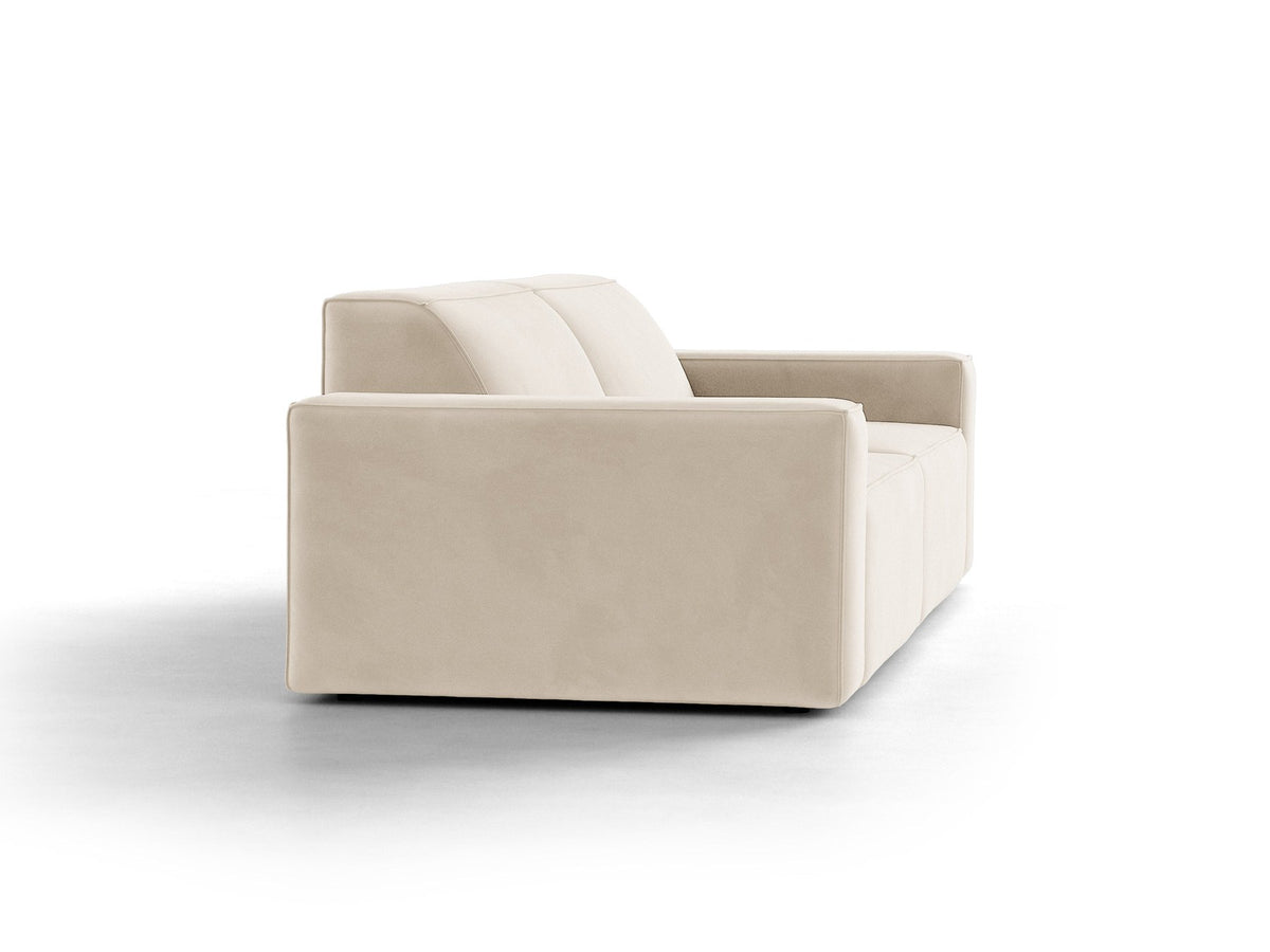 Jodie 3er Sofa von Micadoni in leichtem Beige mit Venus-Samtstoff, schwarzen Kunststoffbeinen und moderner, modularer Sitzform.