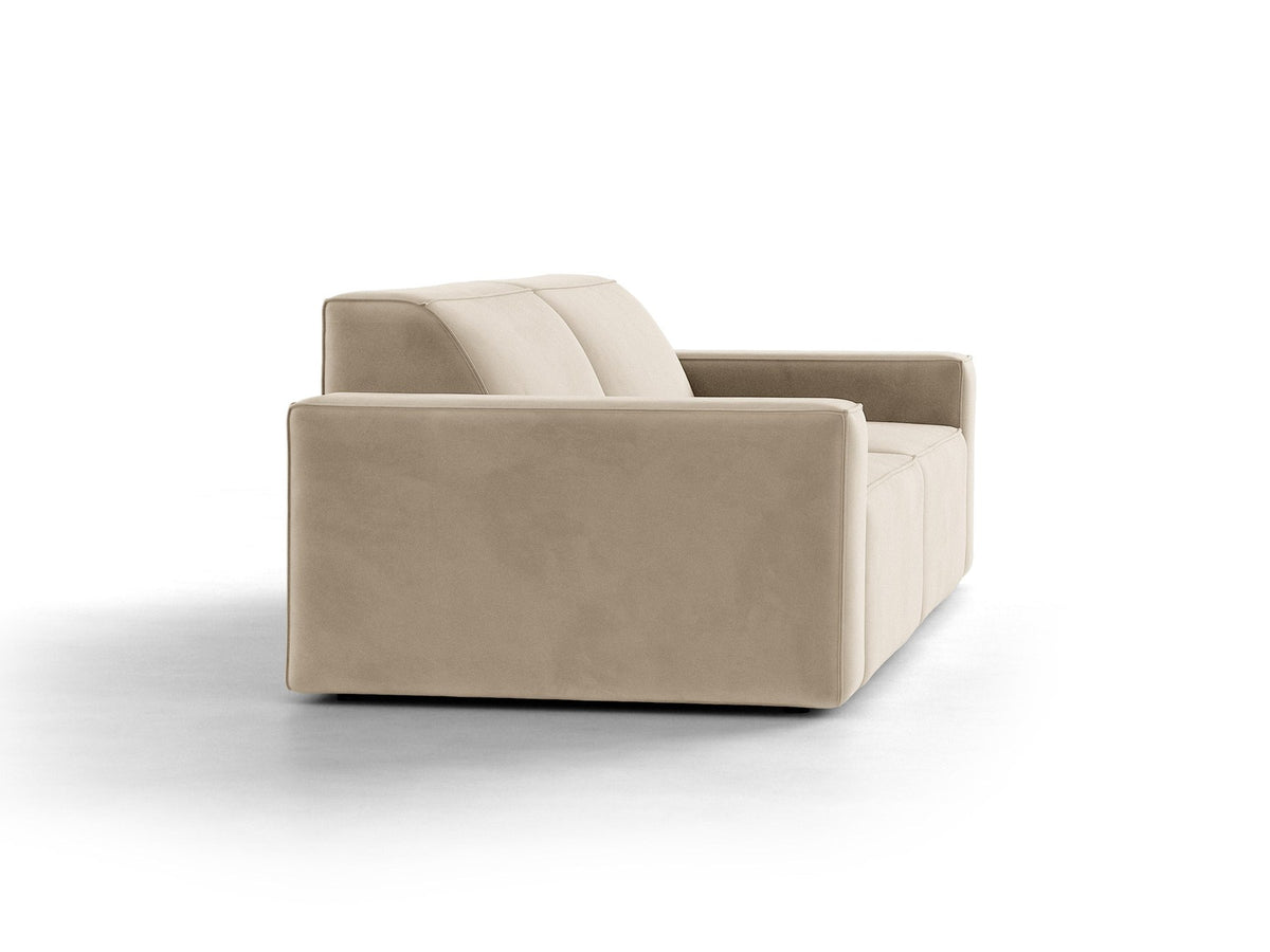 Jodie 3er Sofa von Micadoni in leichtem Beige mit Venus-Samtstoff, schwarzen Kunststoffbeinen und moderner, modularer Sitzform.