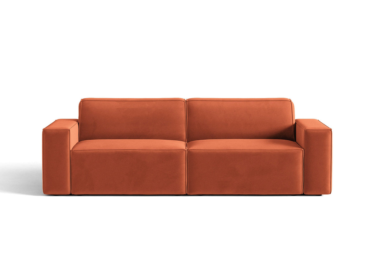 Jodie 3er Sofa von Micadoni in leichtem Beige mit Venus-Samtstoff, schwarzen Kunststoffbeinen und moderner, modularer Sitzform.