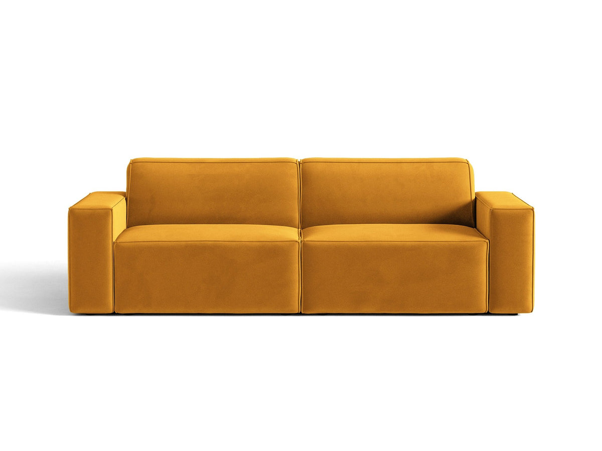 Jodie 3er Sofa von Micadoni in leichtem Beige mit Venus-Samtstoff, schwarzen Kunststoffbeinen und moderner, modularer Sitzform.