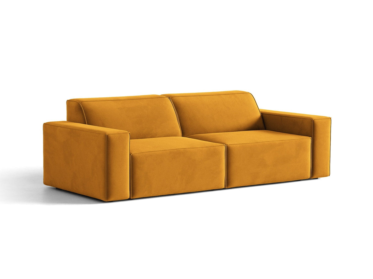 Jodie 3er Sofa von Micadoni in leichtem Beige mit Venus-Samtstoff, schwarzen Kunststoffbeinen und moderner, modularer Sitzform.