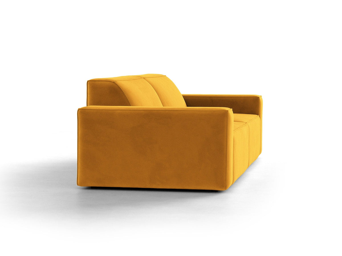 Jodie 3er Sofa von Micadoni in leichtem Beige mit Venus-Samtstoff, schwarzen Kunststoffbeinen und moderner, modularer Sitzform.