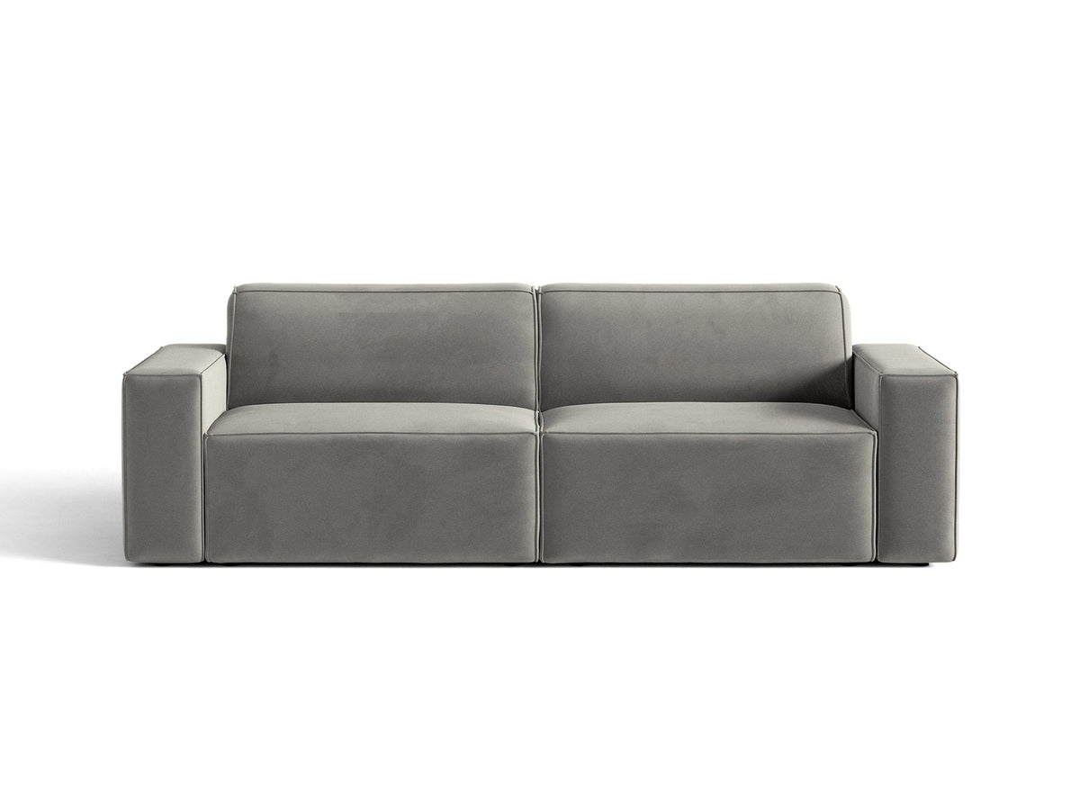 Jodie 3er Sofa von Micadoni in leichtem Beige mit Venus-Samtstoff, schwarzen Kunststoffbeinen und moderner, modularer Sitzform.