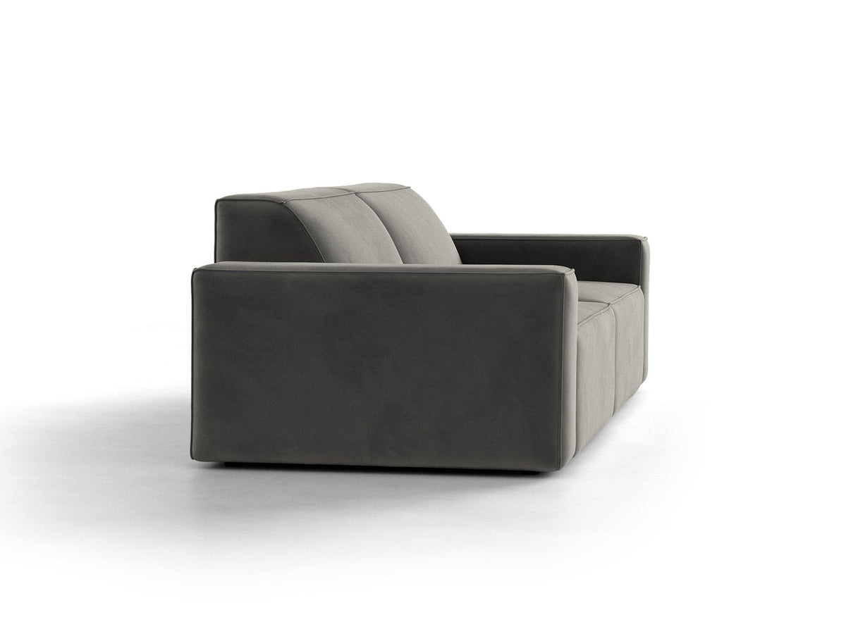 Jodie 3er Sofa von Micadoni in leichtem Beige mit Venus-Samtstoff, schwarzen Kunststoffbeinen und moderner, modularer Sitzform.