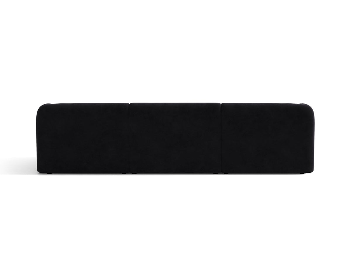 Dunkelbeiges 3er Sofa Miley von Micadoni mit Bluvel-Stoffbezug, schwarzen Kunststoffbeinen und gepolsterter Rückenlehne, Frontalansicht.
