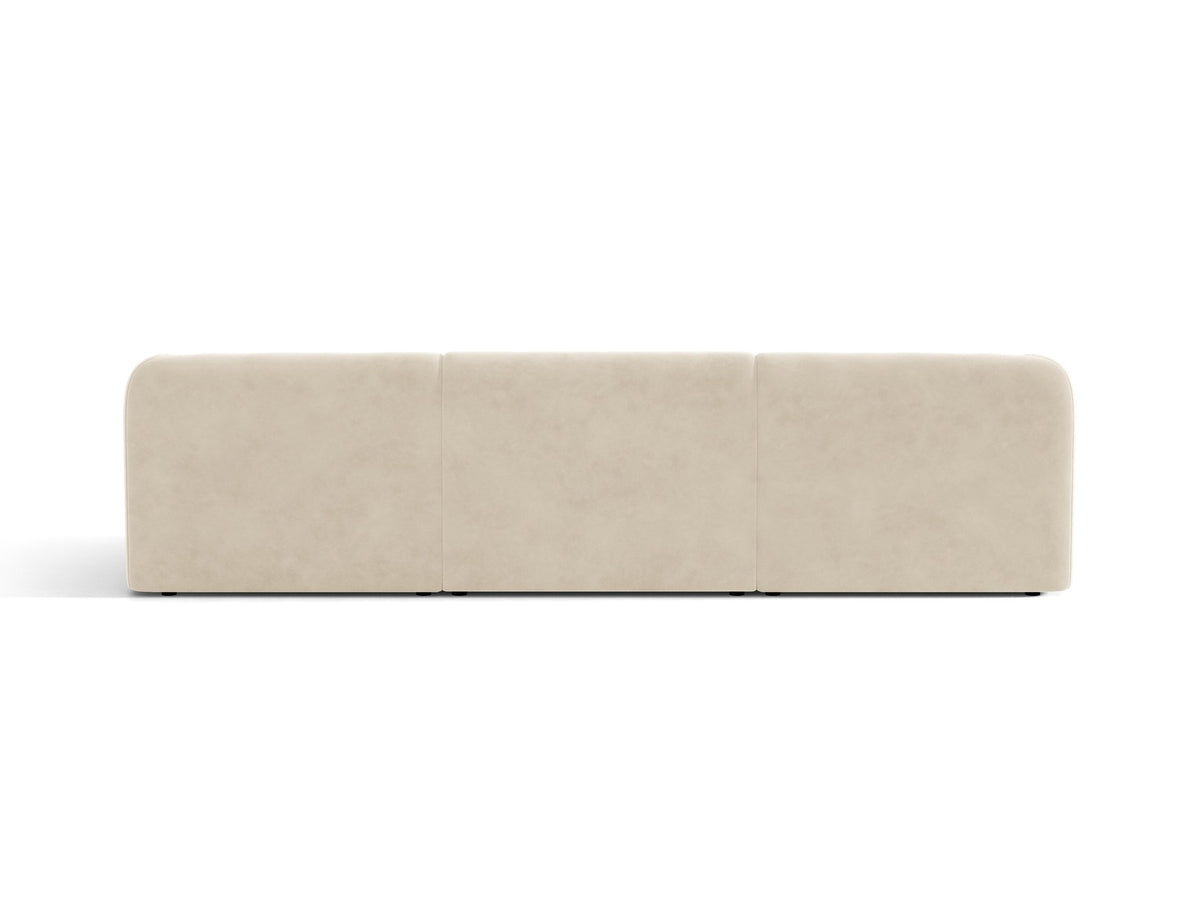 Dunkelbeiges 3er Sofa Miley von Micadoni mit Bluvel-Stoffbezug, schwarzen Kunststoffbeinen und gepolsterter Rückenlehne, Frontalansicht.