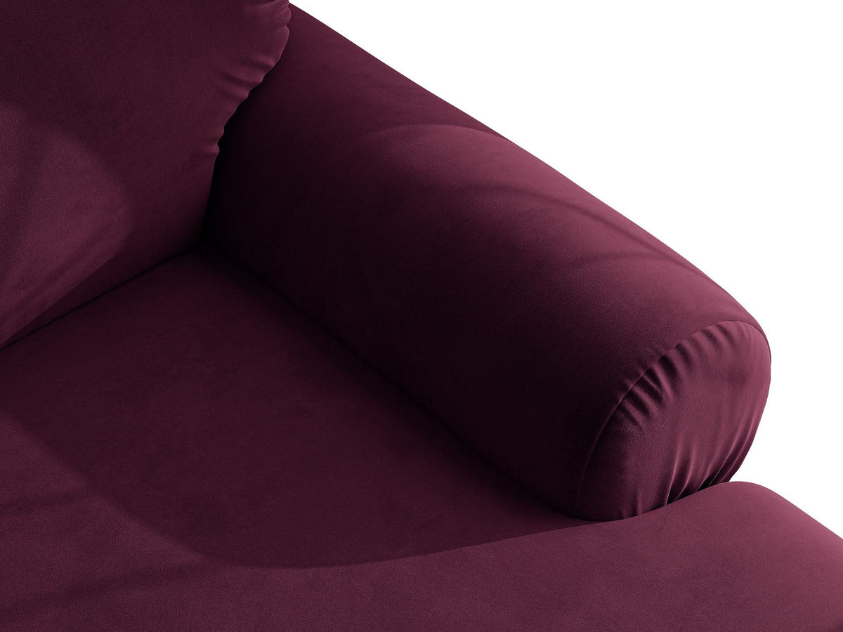 3er Sofa Ophelia von Micadoni in Beige mit Liberty Stoffbezug, niedriger Rückenlehne und schwarzen Kunststoffbeinen, modulare Bauweise sichtbar.