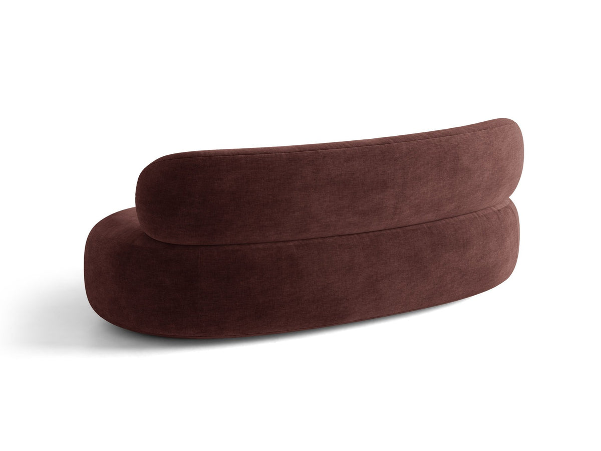 Foto des Aura 3er Sofas von Micadoni in Leichtes beige, Chenille-Stoff Golden, geschwungene Rückenlehne, schwarze Kunststoffbeine.