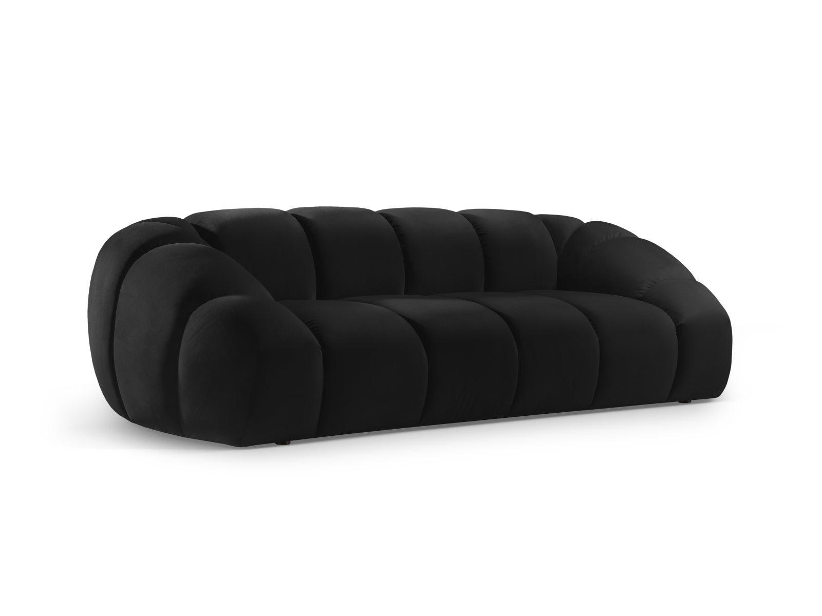 Elegantes Diana Velour Sofa in Schwarz, 3-Sitzer von Micadoni, ideal für stilvolle Wohnräume und gemütliche Abende.