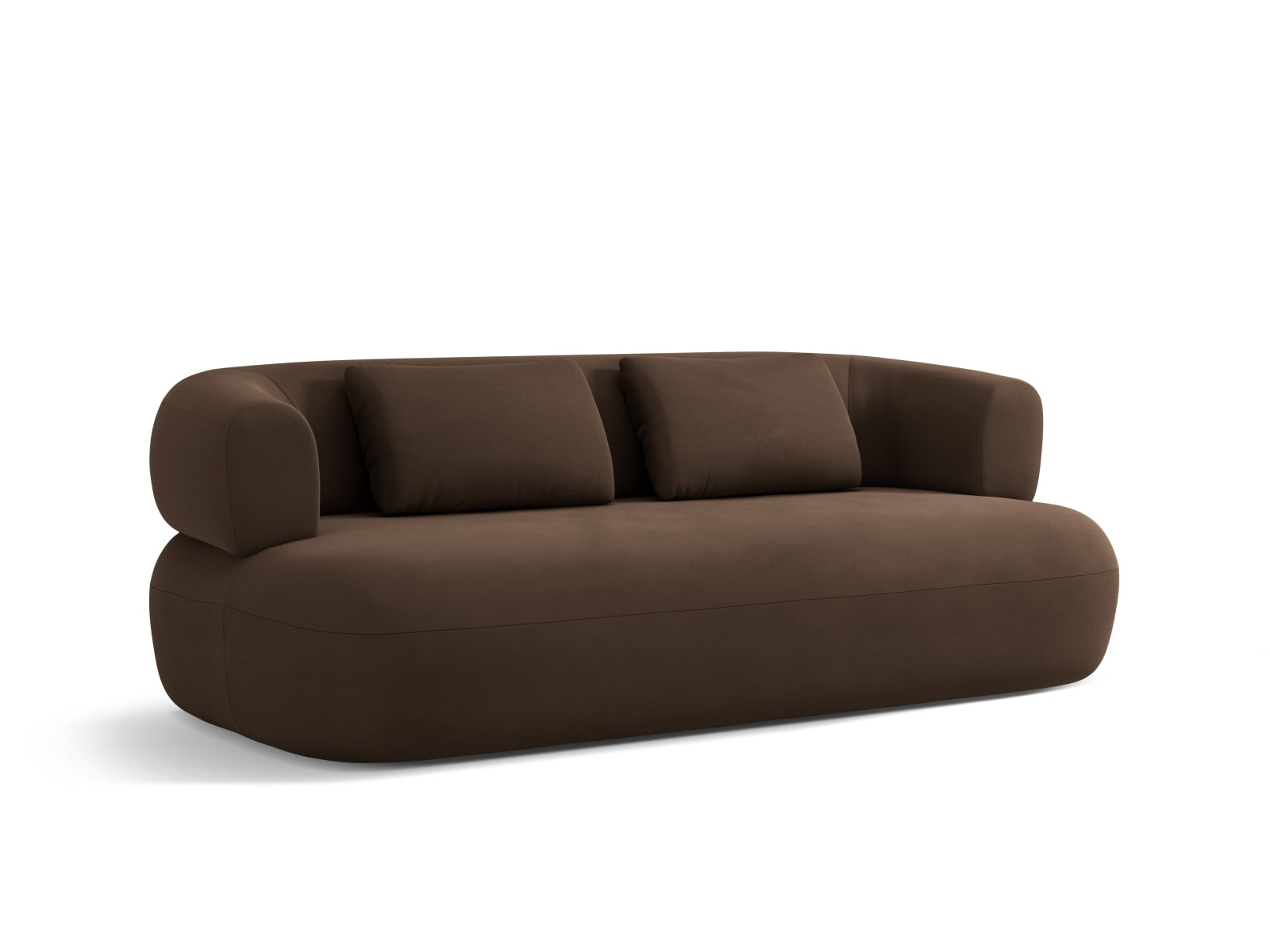 Luxuriöses 3-Sitzer Sofa Jenny aus weichem Velours in edler Schokoladenfarbe, perfekt für moderne und gemütliche Wohnambiente.