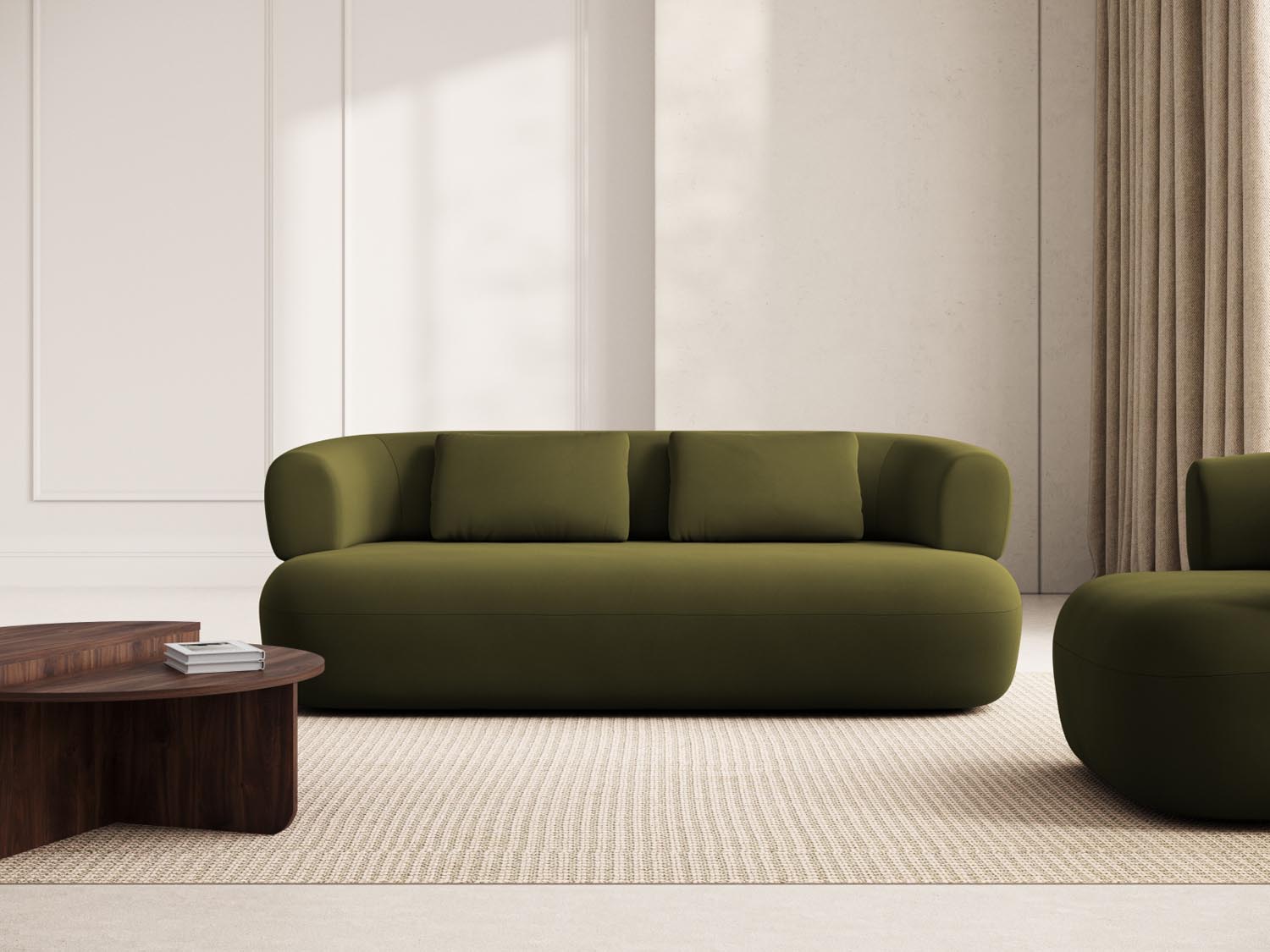 Elegantes Jenny Velour Sofa in einem stilvollen Raum, ideal für modernes Wohnen und gemütliche Abende. Perfekt für jedes Zuhause.