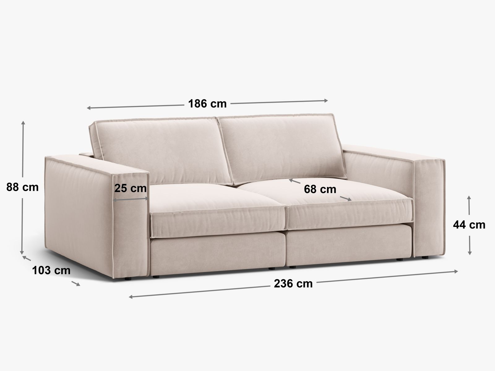 Stylisches 3-Sitzer Sofa Pola in zeitlosem Grau, modular gestaltet für flexible Wohnkonzepte, perfekt für jeden modernen Raum.